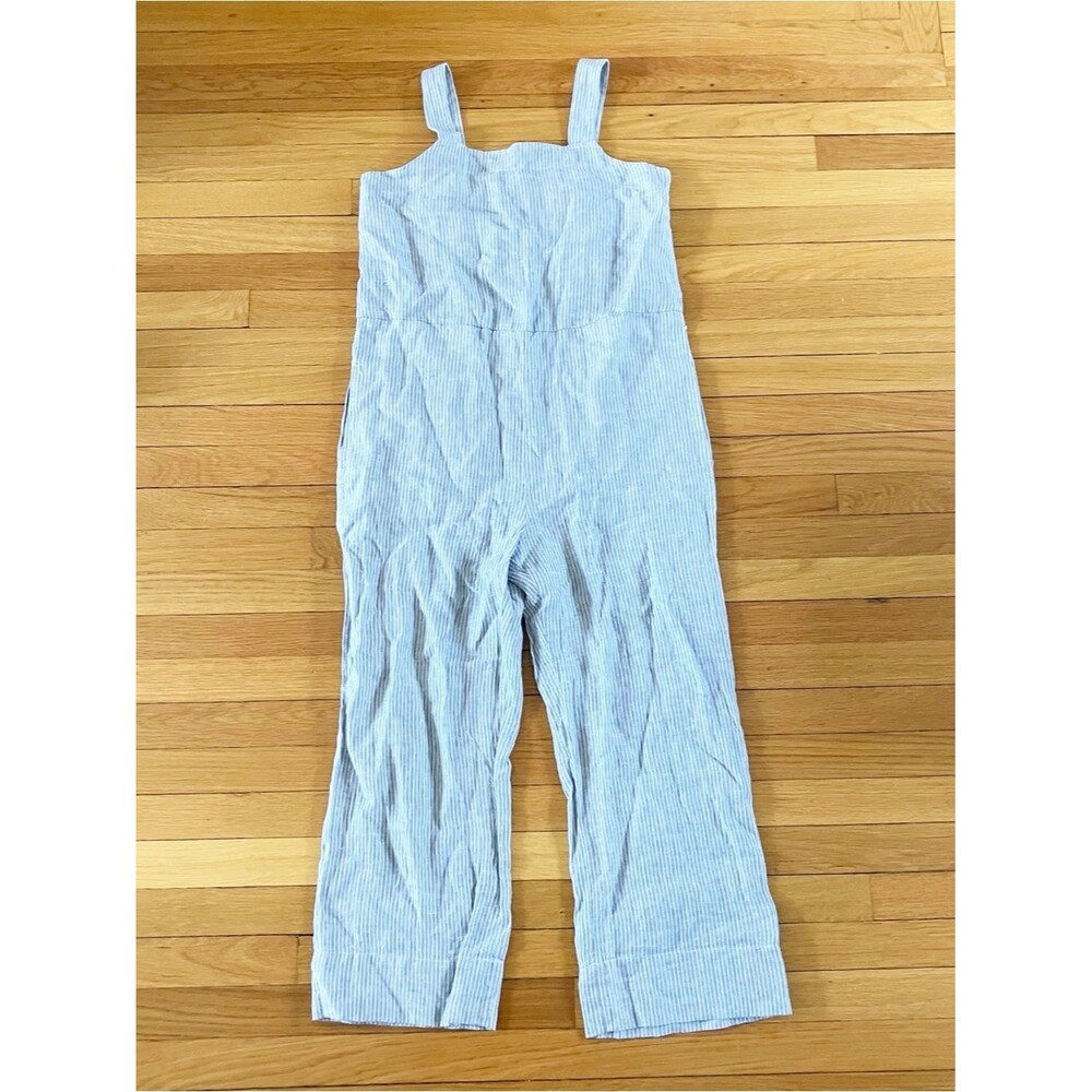 Everlane Grey Linen Pinstripe Wide Leg Crop One Piece Jumpsuit Romper 4